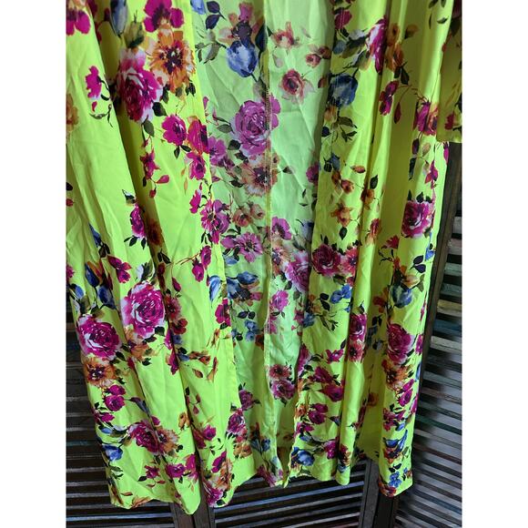 Torrid Neon Floral Yellow Duster Open Kimono Top 1/2 1X 2X Beachy - Picture 2 of 7